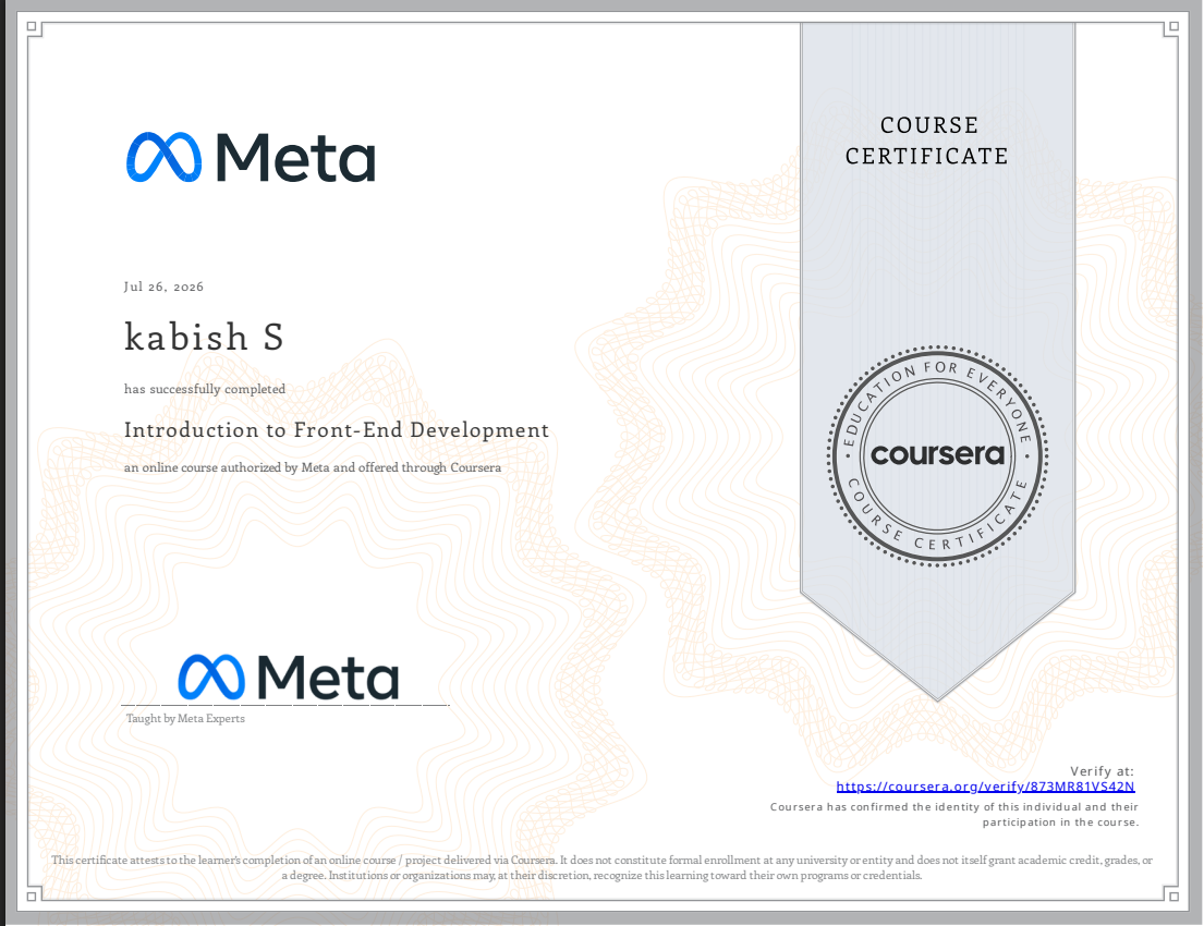 Front-End Web Development Certificate