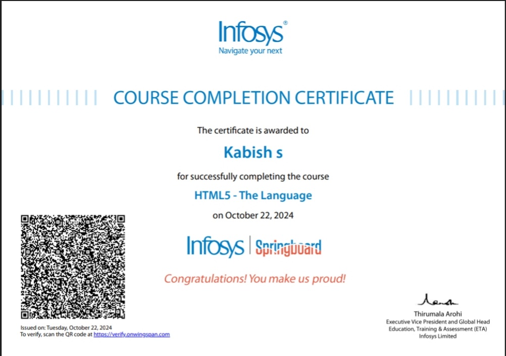 HTML5 Web Development Certificate