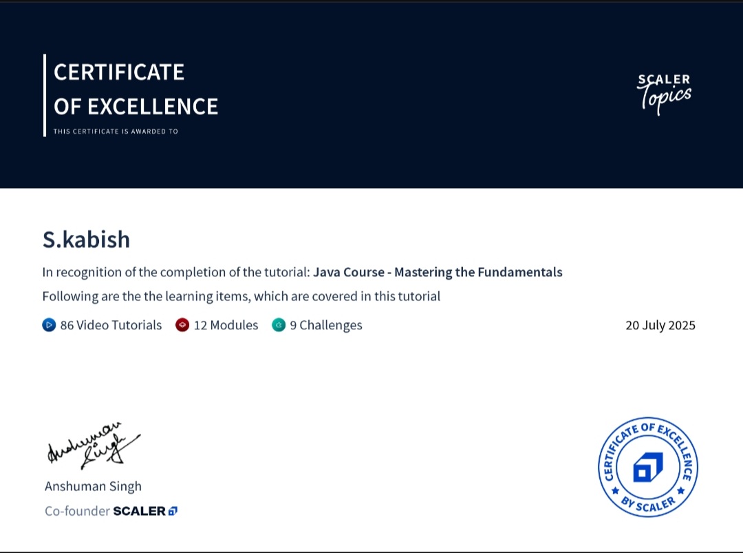 Java Programming Certificate